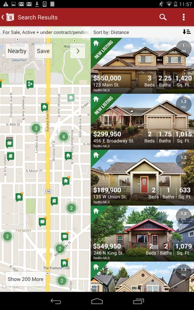 Redfin Android tablet app