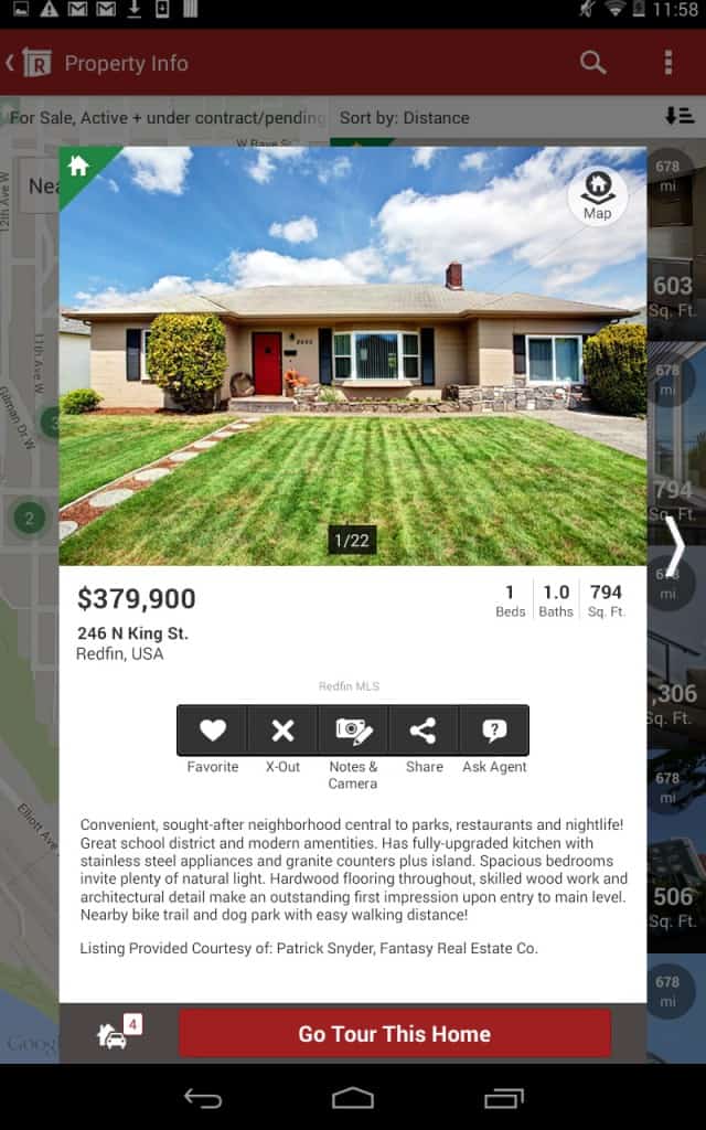 Redfin Android tablet lightbox view