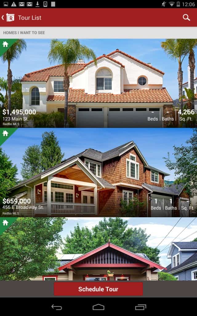 Redfin Android tablet app