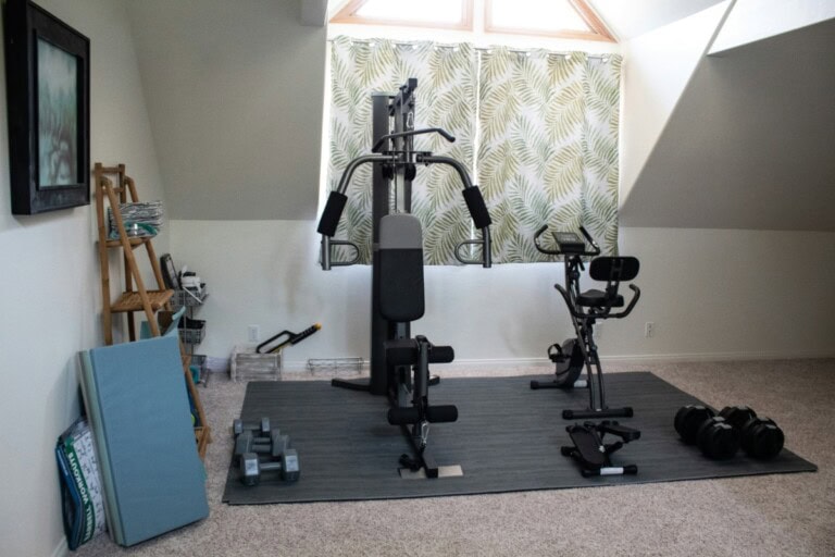 Home gym setup with equipment