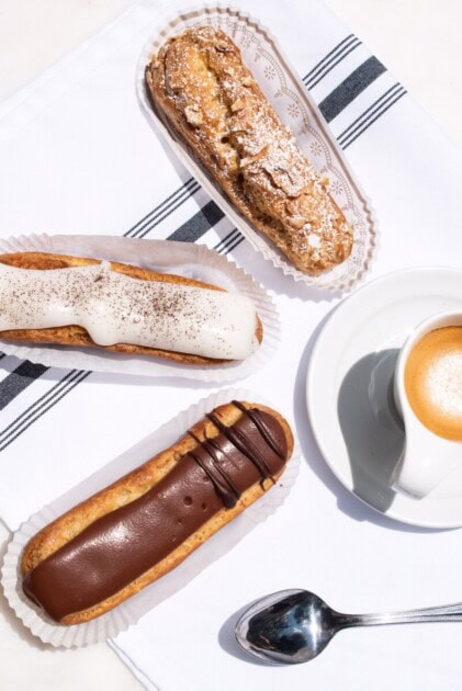 Assortment of eclairs desserts