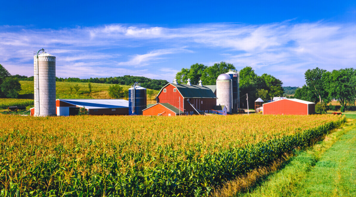 iowa farm with corn fields and barns_Getty