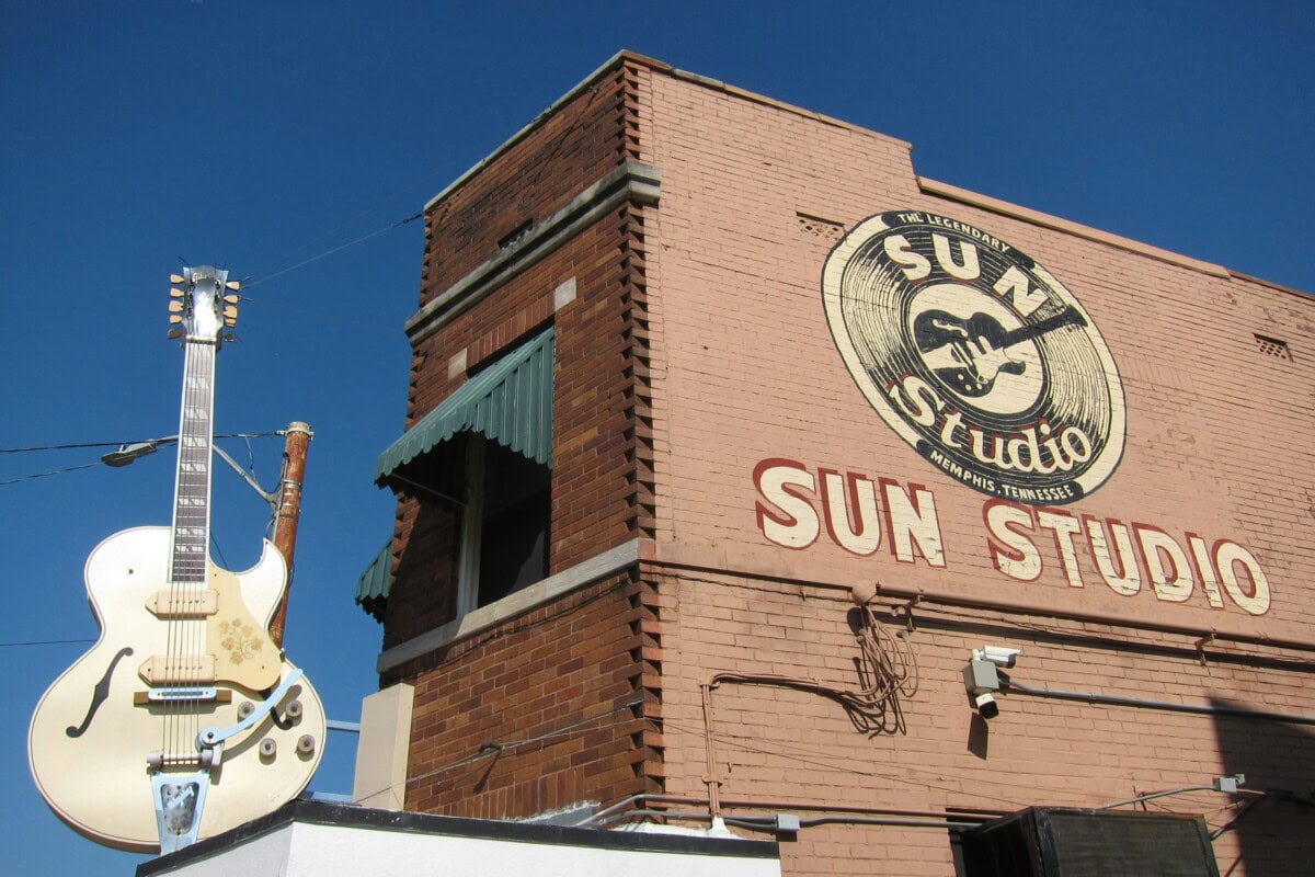 Side of Sun Studio building art