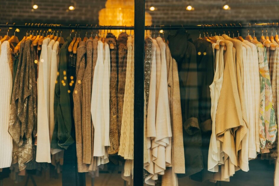 A shopping rack filled with clothes