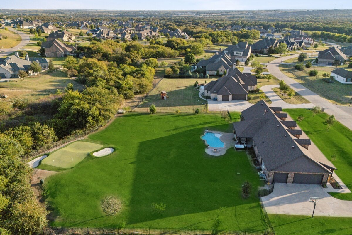 aerial view of sprawling texas home